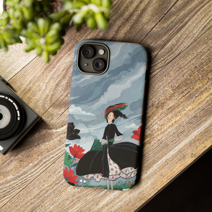 🌧️🌺 The Stormy Flower Walk Phone Case – Art Deco Floral Fashion