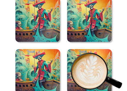 Skeleton Crew of the Misty Seas Corkwood Coaster Set