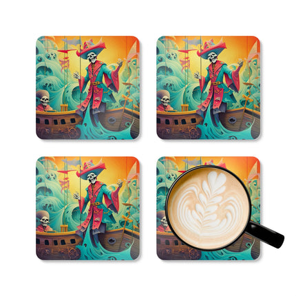 Skeleton Crew of the Misty Seas Corkwood Coaster Set