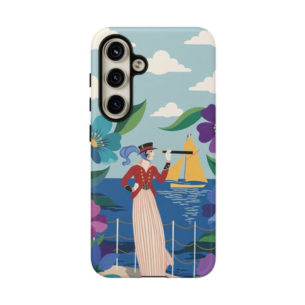 🌊🔭 The Lady Of The Seaside Lookout Phone Case – Art Deco Nautical Adventure