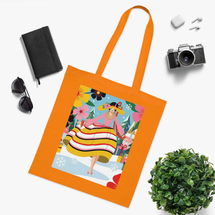 🎄🌸 The Christmas Blossom Belle Cotton Tote Bag – Art Deco Holiday Whimsy
