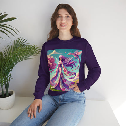 Petals in the Wind: The Kimono Fairy and the Sky Dragon Heavy Blend™ Crewneck Sweatshirt