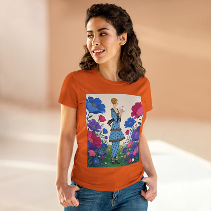 🐇🌺 The Little Rabbit Garden Cotton Tee – Art Deco Floral Whimsy