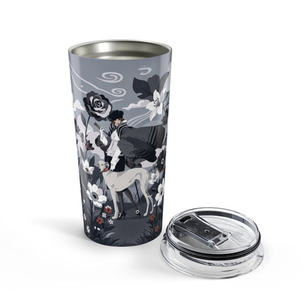 🖤🌸 The Greyhound Floral Promenade Tumbler, 20oz – Art Deco Monochrome Fashion