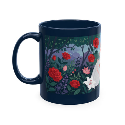 🌹💌 The Lady Blowing Kisses In The Rose Garden Ceramic Mug – Art Deco Floral Romance