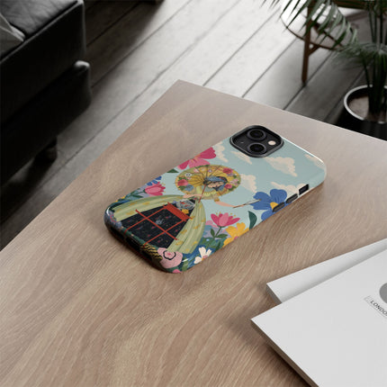 🌸🪞 The Floral Parasol Reflection Phone Case – Art Deco Garden Fantasy