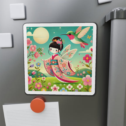 Geisha Fairy and the Hummingbird Blossom Die-Cut Magnets (5 Sizes)