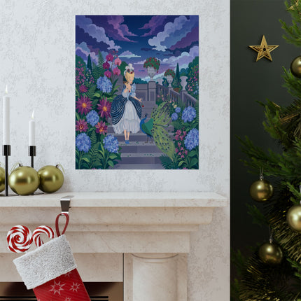 🦚🌙 The Lady Of The Midnight Peacock Garden Matte Vertical Poster – Art Deco Floral Elegance
