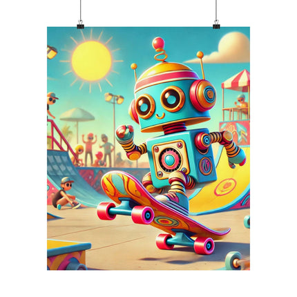 🛹🤖 The Skate Park Robot Matte Vertical Poster – Action, Energy & Retro Fun