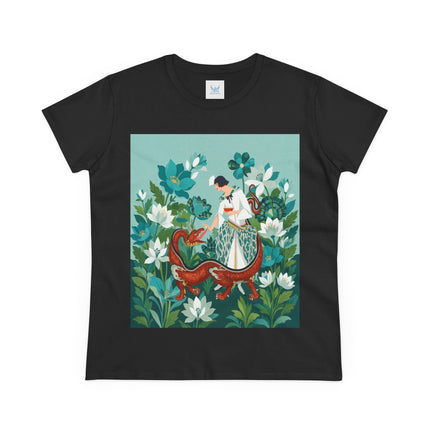 🐉🌿 The Dragon Keeper Cotton Tee – Art Deco Floral Fantasy