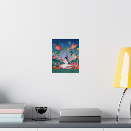 🌙🌺 The Midnight Garden Reverie Matte Vertical Poster – Art Deco Botanical Whimsy