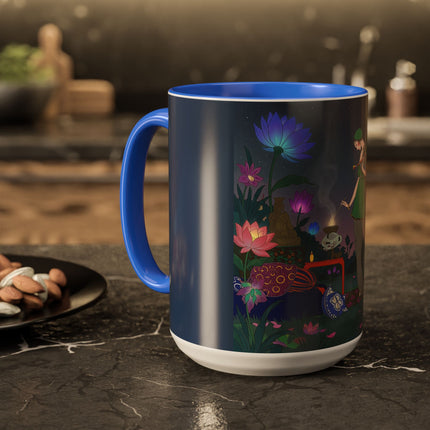 Moonlit Incense Ceremony Colorful Mugs – Art Deco Meditation Garden