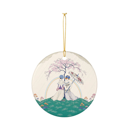 🌈☂️ Beneath The Rainbow Tree Ceramic Ornament – Art Deco Spring Fantasy