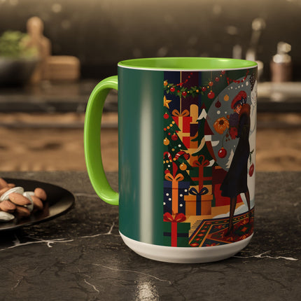 ☃️🎄 The Snowman's Christmas Companion Colorful Mug – Art Deco Holiday Fantasy