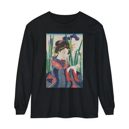 Woman with Origami Crane Garment-dyed Long Sleeve T-Shirt