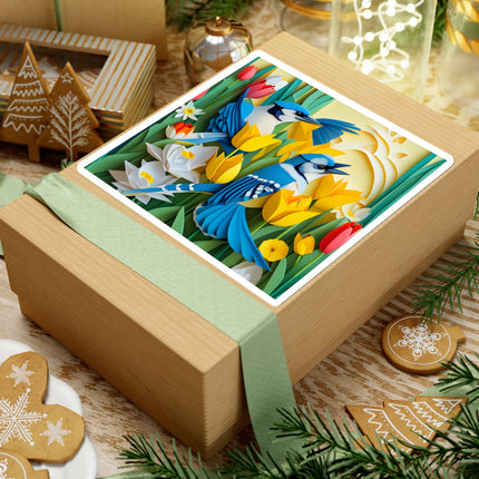 Blue Jays in a Spring Garden Kiss-Cut Stickers (4 Sizes)