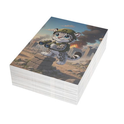 🐆🔭 The Little Ruins Scout Greeting Card – Whimsical Animal Adventure