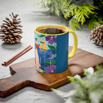 The Lady Of The Golden Horizon Colorful Mugs – Art Deco Coastal Elegance