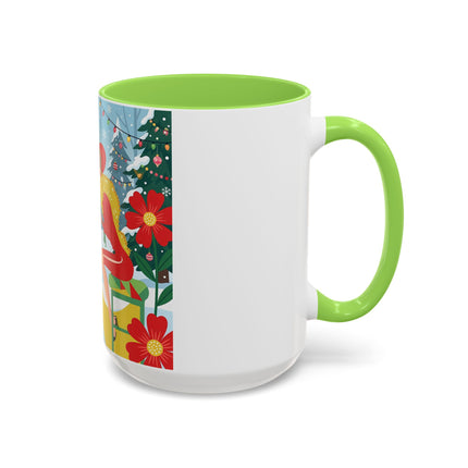 ☕🎄 Christmas Tea In The Snow Garden Colorful Mug – Art Deco Holiday Friendship