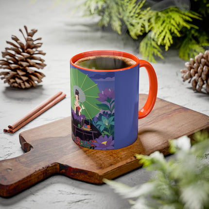 The Lady Of The Moonlit Needlework Colorful Mugs – Art Deco Crafting Elegance