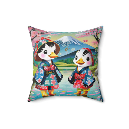 Rainy Day Ducks Spun Polyester Square Pillow