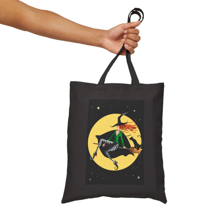 A Witch’s Moonlit Flight Cotton Canvas Tote Bag
