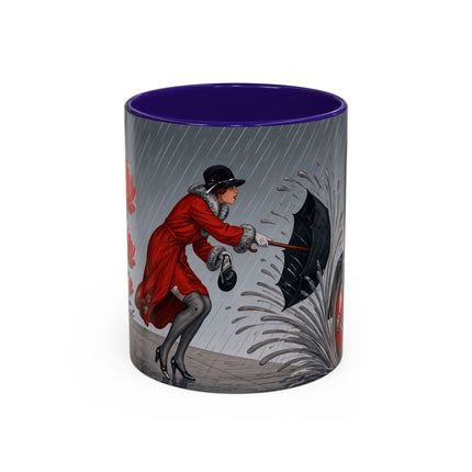 ☔🌹 The Scarlet Rainstorm Promenade Colorful Mug – Art Deco Motoring Elegance