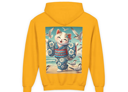 Geisha Kitten by the Seaside Youth Heavy Blend Hooded Sweatshirt