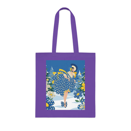 💙🎄 The Bluebell Christmas Promenade Cotton Tote Bag – Art Deco Holiday Elegance