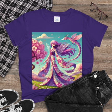 Petals in the Wind: The Kimono Fairy and the Sky Dragon Cotton Tee