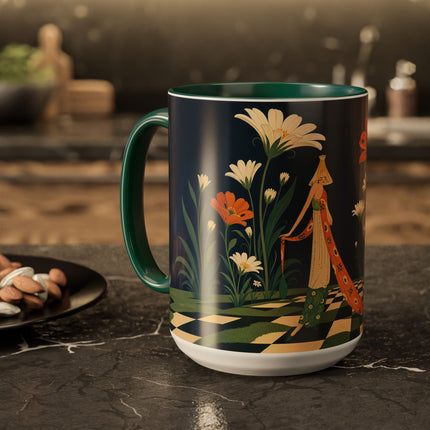 🌼🧡 The Midnight Floral Masquerade Colorful Mug – Art Deco Fashion Fantasy