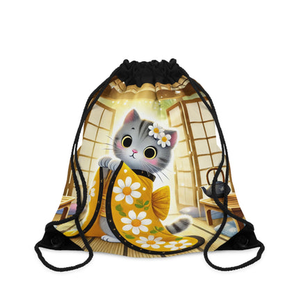 Playful Kitten in the Tea Room Drawstring Bag