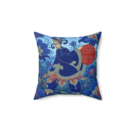 💙🌺 The Imperial Blue Garden Square Pillow – Art Deco Oriental Elegance