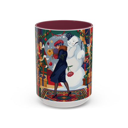 ☃️🎄 The Snowman's Christmas Companion Colorful Mug – Art Deco Holiday Fantasy