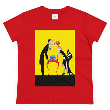 Moment of Elegance: A Passionate Embrace Amidst Golden Splendor Women's Midweight Cotton Tee