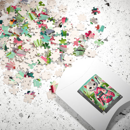 Geisha Kitten Strolls Among the Spoonbills Puzzle (110, 252, 520-piece)