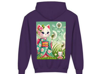 Geisha Kitten and the Dandelion Wish Youth Heavy Blend Hooded Sweatshirt