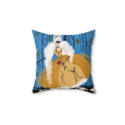 🎭🌹 The Lady At The Masquerade Gates Square Pillow – Art Deco Fashion Illustration