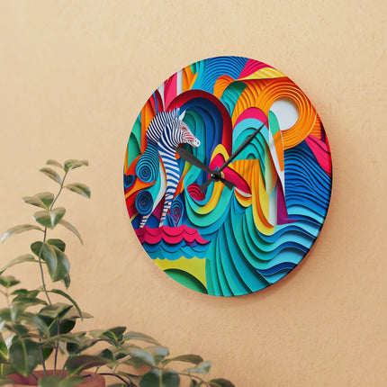 Surfing Zebra Acrylic Wall Clock, Round and Square