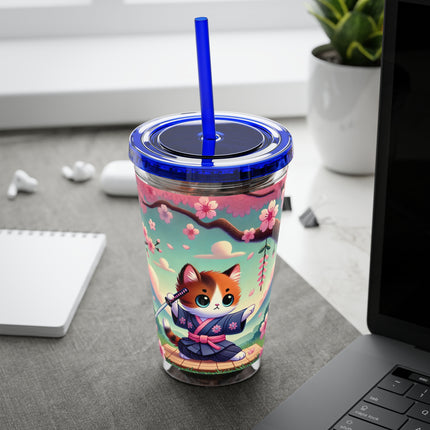 Samurai Kitten Sunsplash Tumbler with Straw, 16oz