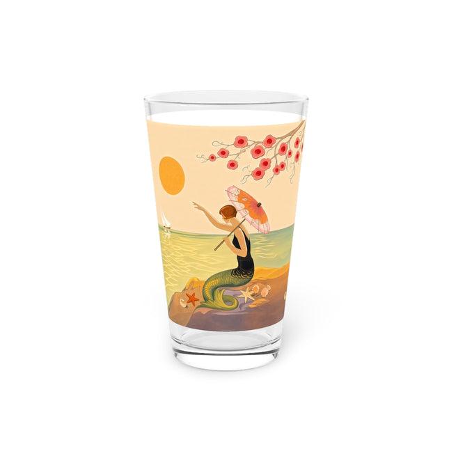 🧜‍♀️☂️ The Mermaid With The Parasol Pint Glass – Art Deco Seaside Fantasy