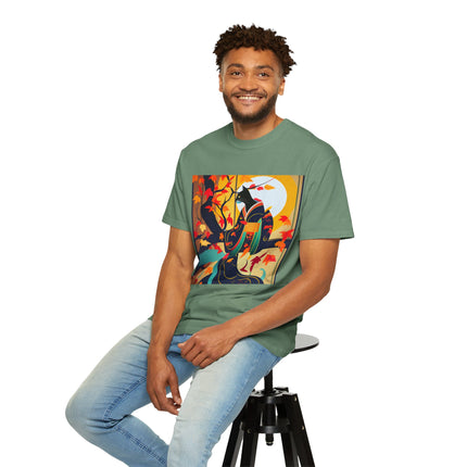 Black Cat in Kimono Unisex Garment-Dyed T-shirt