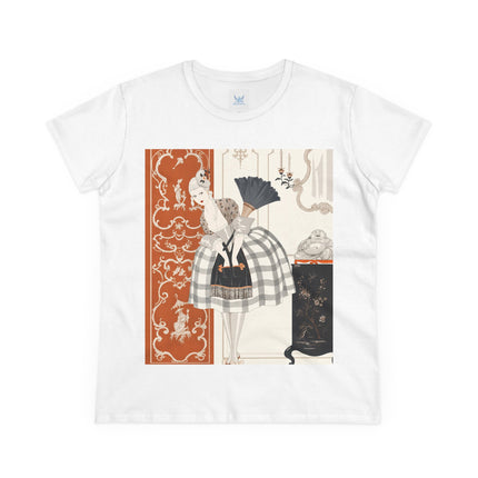 🪭🖤 The Lady With The Black Fan Cotton Tee – Art Deco Fashion Illustration