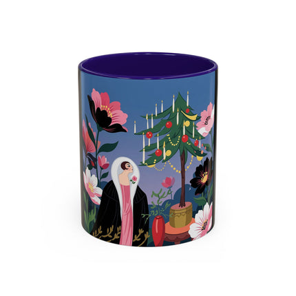 🌹🎄 The Lady Of The Candlelit Rose Tree Colorful Mug – Art Deco Christmas Garden
