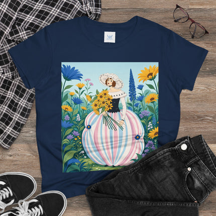 🌻🎀 The Sunflower Garden Bouquet Cotton Tee – Art Deco Floral Elegance