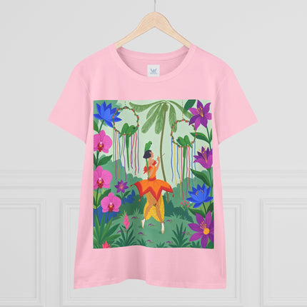 🌺🦜 The Tropical Garden Serenade Cotton Tee – Colorful Art Deco Fantasy