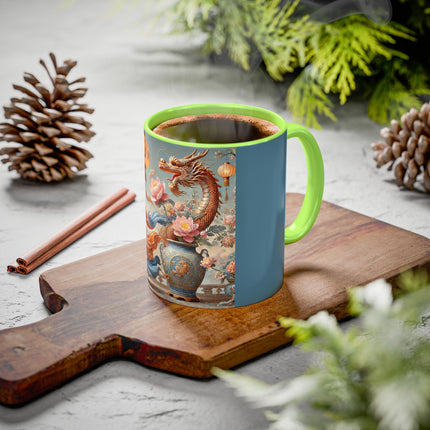 Golden Dragon & Lantern Lady Colorful Mug – Imperial Dragon & Elegant Harmony