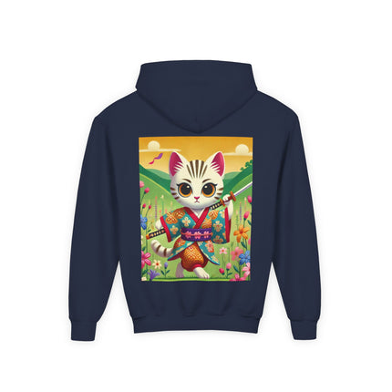 Samurai Kitten Youth Hooded Sweatshirt – Bold Adventure & Playful Spirit