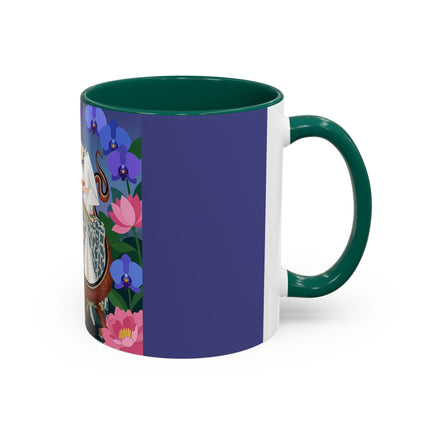 The Lady And The Garden Dragon Colorful Mugs – Art Deco Mythical Botanical Elegance