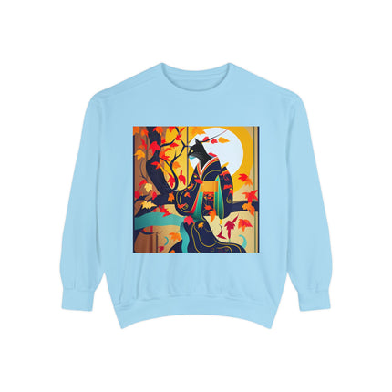Black Cat in Kimono Unisex Garment-Dyed Sweatshirt
